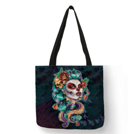 Eco Linen Crane Skull Tattoo Art Tote Shopping/Storage Bag freeshipping - Tyche Ace