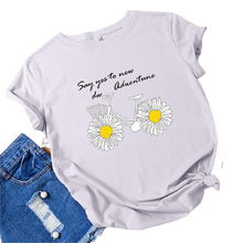 Load image into Gallery viewer, Daisies Bicycle Print Cotton T-Shirt freeshipping - Tyche Ace
