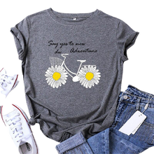 Load image into Gallery viewer, Daisies Bicycle Print Cotton T-Shirt freeshipping - Tyche Ace
