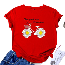 Load image into Gallery viewer, Daisies Bicycle Print Cotton T-Shirt freeshipping - Tyche Ace
