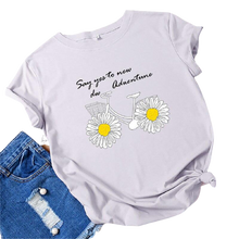 Load image into Gallery viewer, Daisies Bicycle Print Cotton T-Shirt freeshipping - Tyche Ace
