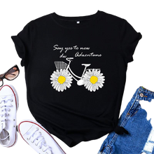 Load image into Gallery viewer, Daisies Bicycle Print Cotton T-Shirt freeshipping - Tyche Ace
