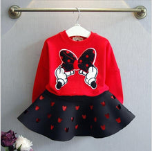 Load image into Gallery viewer, Girls Cartoon Bow Long Sleeve Sweatshirt And Skirt Outfits freeshipping - Tyche Ace
