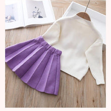 Load image into Gallery viewer, Girls Knitted Cardigan Sweater And Pleated Skirt Set freeshipping - Tyche Ace
