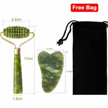 Load image into Gallery viewer, Jade Facial Skin Massagers Roller Set and Storage Bag freeshipping - Tyche Ace
