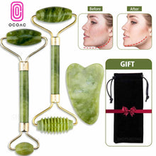 Load image into Gallery viewer, Jade Facial Skin Massagers Roller Set and Storage Bag freeshipping - Tyche Ace
