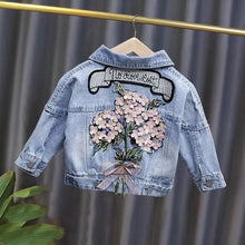 Load image into Gallery viewer, Kids Girls Flower Embroidered Distressed Finish Denim Jackets freeshipping - Tyche Ace
