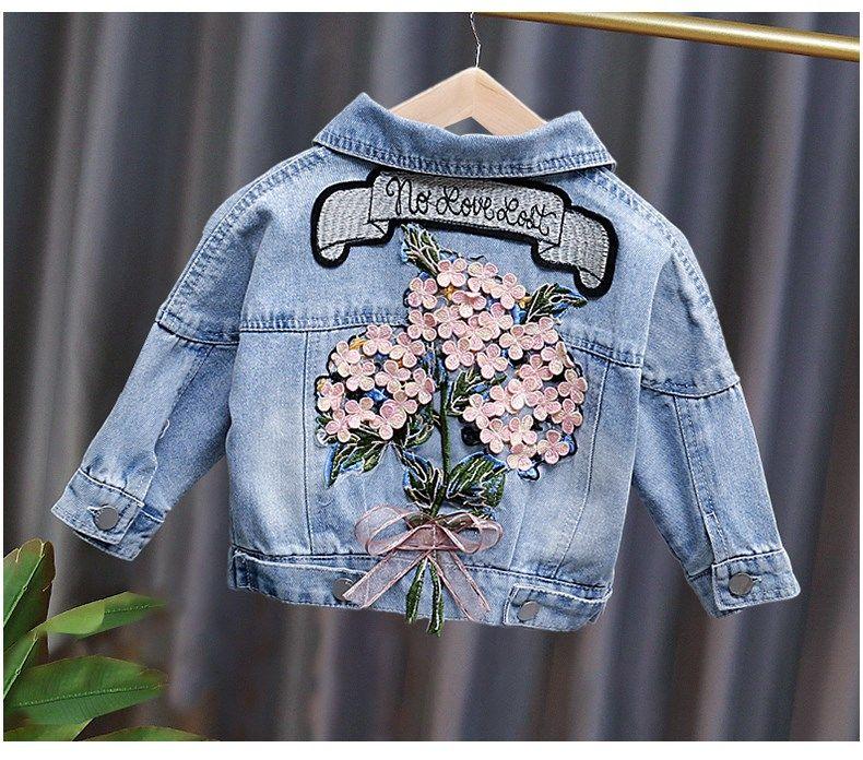 Kids Girls Flower Embroidered Distressed Finish Denim Jackets freeshipping - Tyche Ace
