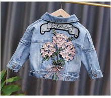 Load image into Gallery viewer, Kids Girls Flower Embroidered Distressed Finish Denim Jackets freeshipping - Tyche Ace
