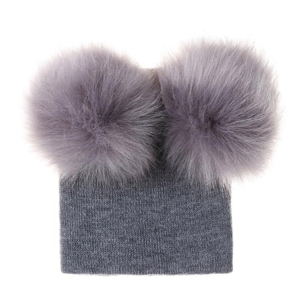 Kids/Baby Unisex Cute Winter Warm Double Faux Fur Pompom Caps Beanies freeshipping - Tyche Ace
