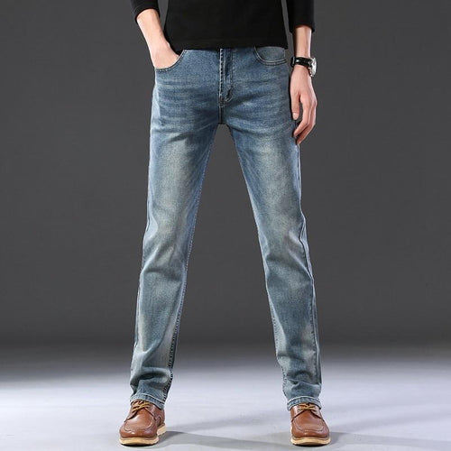 Men Business Casual Stretch Comfortable Straight Cut Denim Jeans Trousers freeshipping - Tyche Ace
