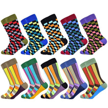 Load image into Gallery viewer, Men Colourful Cotton Geometric Lattice Classic Happy Business Casual  Socks freeshipping - Tyche Ace
