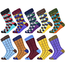 Load image into Gallery viewer, Men Colourful Cotton Geometric Lattice Classic Happy Business Casual  Socks freeshipping - Tyche Ace
