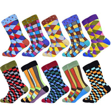 Load image into Gallery viewer, Men Colourful Cotton Geometric Lattice Classic Happy Business Casual  Socks freeshipping - Tyche Ace
