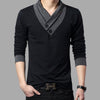 Men Patchwork Collar Long Sleeve Cotton T Shirts freeshipping - Tyche Ace