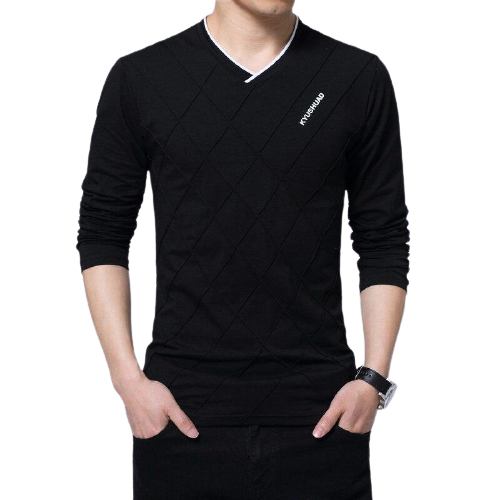 Men Slim Fit Crease Design Long Sleeve V Neck T- Shirt freeshipping - Tyche Ace