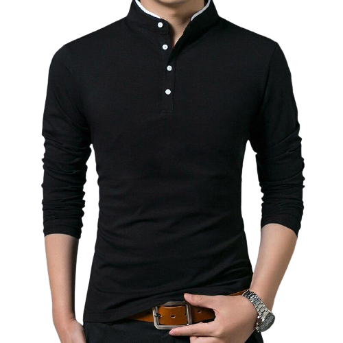 Men  Stylish Cotton Long Sleeve Mandarin Collar T Shirt freeshipping - Tyche Ace