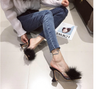 Transparent Peep Toe High Heels Feather Design Women Slip On Mules