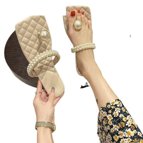 Stylish Pearl Trim Design Comfy Sandals For Women
