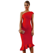 Load image into Gallery viewer, One Shoulder Sleeveless Ruffles Design Bodycon Stylish Dresses For Women
