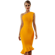 Load image into Gallery viewer, One Shoulder Sleeveless Ruffles Design Bodycon Stylish Dresses For Women
