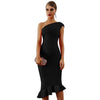 One Shoulder Sleeveless Ruffles Design Bodycon Stylish Dresses For Women