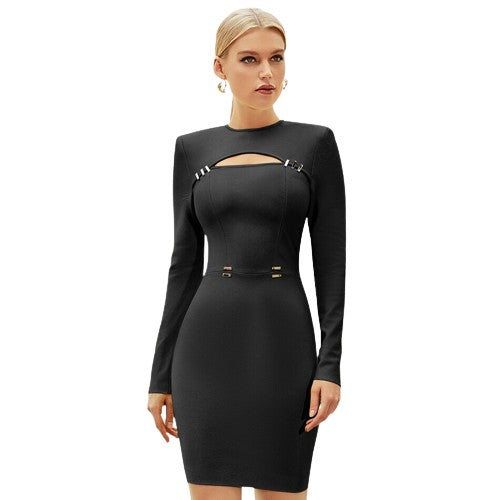 Stylish Long Sleeve Hollow Out Bodycon Dresses For Women - Tyche Ace