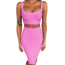 Load image into Gallery viewer, 2 Piece Crop Top And Skirt  Bodycon Suit for Women
