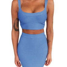 Load image into Gallery viewer, 2 Piece Crop Top And Skirt  Bodycon Suit for Women
