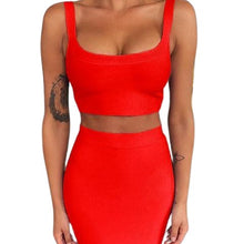 Load image into Gallery viewer, 2 Piece Crop Top And Skirt  Bodycon Suit for Women
