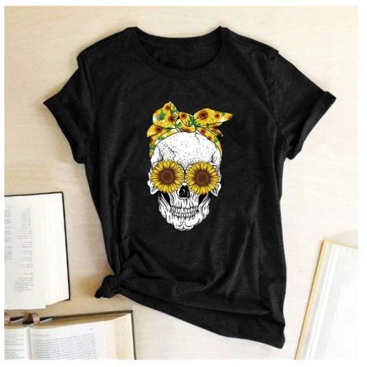Skull  Sunflower Women T shirts freeshipping - Tyche Ace