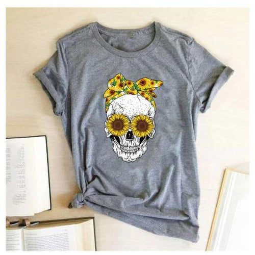 Skull  Sunflower Women T shirts freeshipping - Tyche Ace