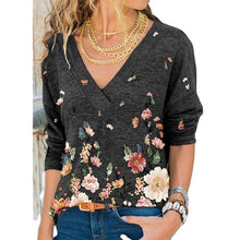 Load image into Gallery viewer, Snake YX Women&#39;s Clothing Autumn and Winter New Fashion Women&#39;s V-neck Flower Print Long-sleeved Casual Loose T-shirt Plus Size freeshipping - Tyche Ace
