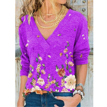 Load image into Gallery viewer, Snake YX Women&#39;s Clothing Autumn and Winter New Fashion Women&#39;s V-neck Flower Print Long-sleeved Casual Loose T-shirt Plus Size freeshipping - Tyche Ace
