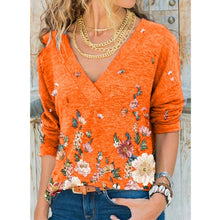 Load image into Gallery viewer, Snake YX Women&#39;s Clothing Autumn and Winter New Fashion Women&#39;s V-neck Flower Print Long-sleeved Casual Loose T-shirt Plus Size freeshipping - Tyche Ace
