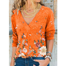 Load image into Gallery viewer, Snake YX Women&#39;s Clothing Autumn and Winter New Fashion Women&#39;s V-neck Flower Print Long-sleeved Casual Loose T-shirt Plus Size freeshipping - Tyche Ace
