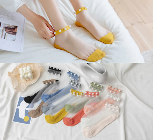 Women Thin Lace Breathable Pearl Style Design Invisible Socks freeshipping - Tyche Ace