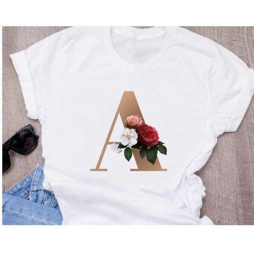 Stylish Women Flower Print Letter T Shirts freeshipping - Tyche Ace