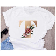Load image into Gallery viewer, Stylish Women Flower Print Letter T Shirts freeshipping - Tyche Ace
