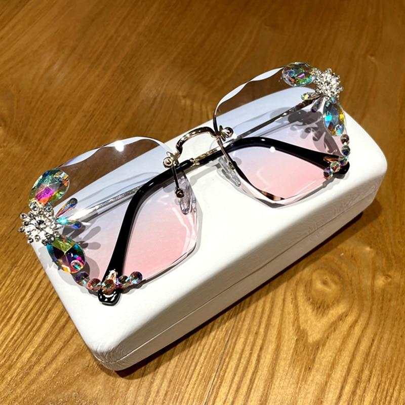 sunglasses women 2020 new fashon Vinage Sqaure luxury glasses Rimless rhinesotne sunglasses Shades For Women Summer oculos freeshipping - Tyche Ace
