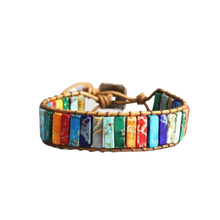 Load image into Gallery viewer, Unisex Handmade 7 Chakra Natural Tube Beads Stone Leather Wrap Bracelet freeshipping - Tyche Ace
