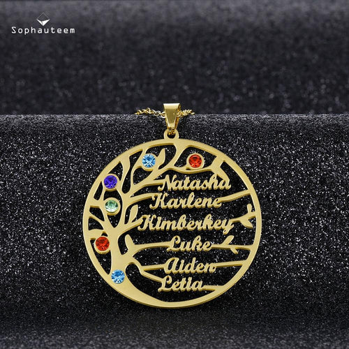 Unisex Personalised Stainless Steel Birthstone Family Tree Names Pendant Necklaces freeshipping - Tyche Ace