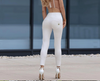 White High Waist PU Leather Pencil Trousers