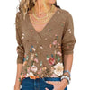Woman Vintage Floral Print V Neck Long Sleeve Loose Fit Tops freeshipping - Tyche Ace