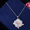 Women 3 Tone Rose Gold Micro Pave Cubic Zirconia Flower Pendant Necklace and Earrings Set freeshipping - Tyche Ace