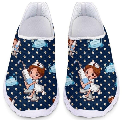 Women 3D Nurse Cartoon Print Flat Shoes freeshipping - Tyche Ace