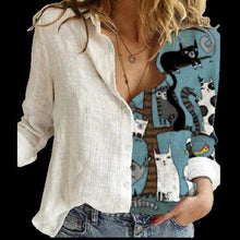 Load image into Gallery viewer, Women Button Turn-Down Collar Vintage Casual Printed Blouses freeshipping - Tyche Ace
