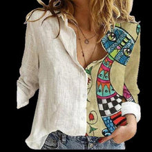 Load image into Gallery viewer, Women Button Turn-Down Collar Vintage Casual Printed Blouses freeshipping - Tyche Ace
