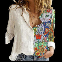 Load image into Gallery viewer, Women Button Turn-Down Collar Vintage Casual Printed Blouses freeshipping - Tyche Ace
