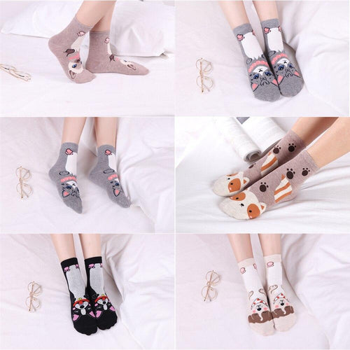 Women Cartoon Pug Kitten Print Pattern Cotton Socks freeshipping - Tyche Ace